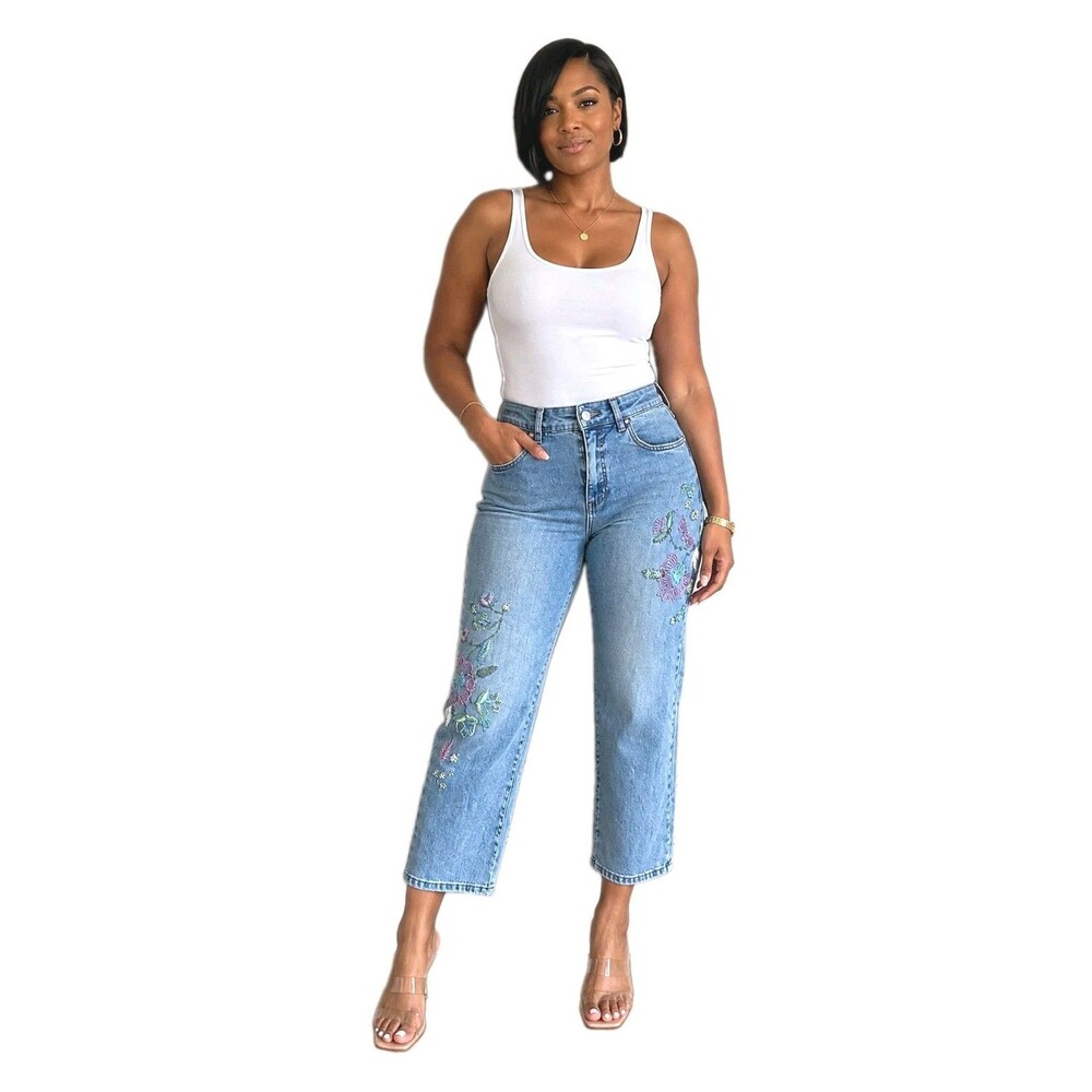 FDJ French Dressing Cropped Jeans 6 Floral Embellished Olivia Stretch 30x26”